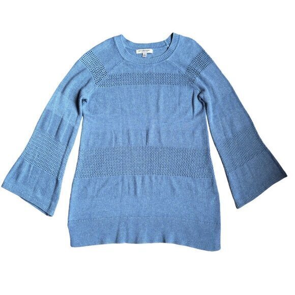 Liverpool Women's Sweater Size Small Light Blue Pointelle Pullover Crew Neck Bel - Picture 1 of 9